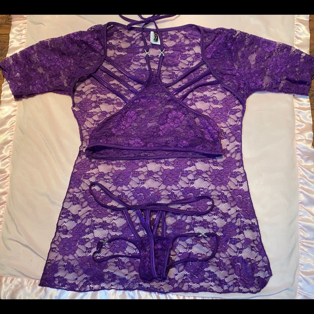G World Purple Diva Lace Lingerie Set OS